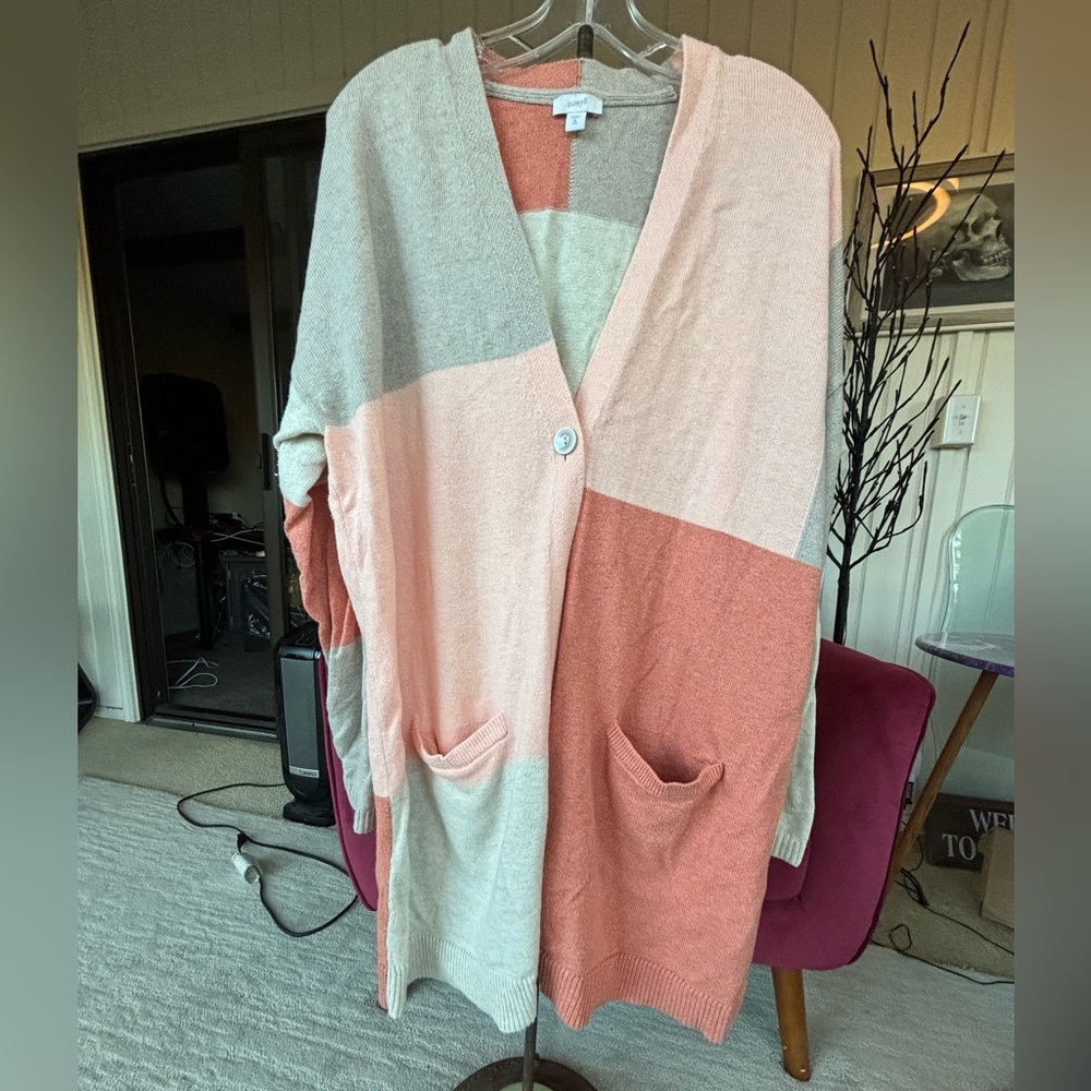 Colorblock One Button Long Cardigan Sweater by J Jill Pure Jill